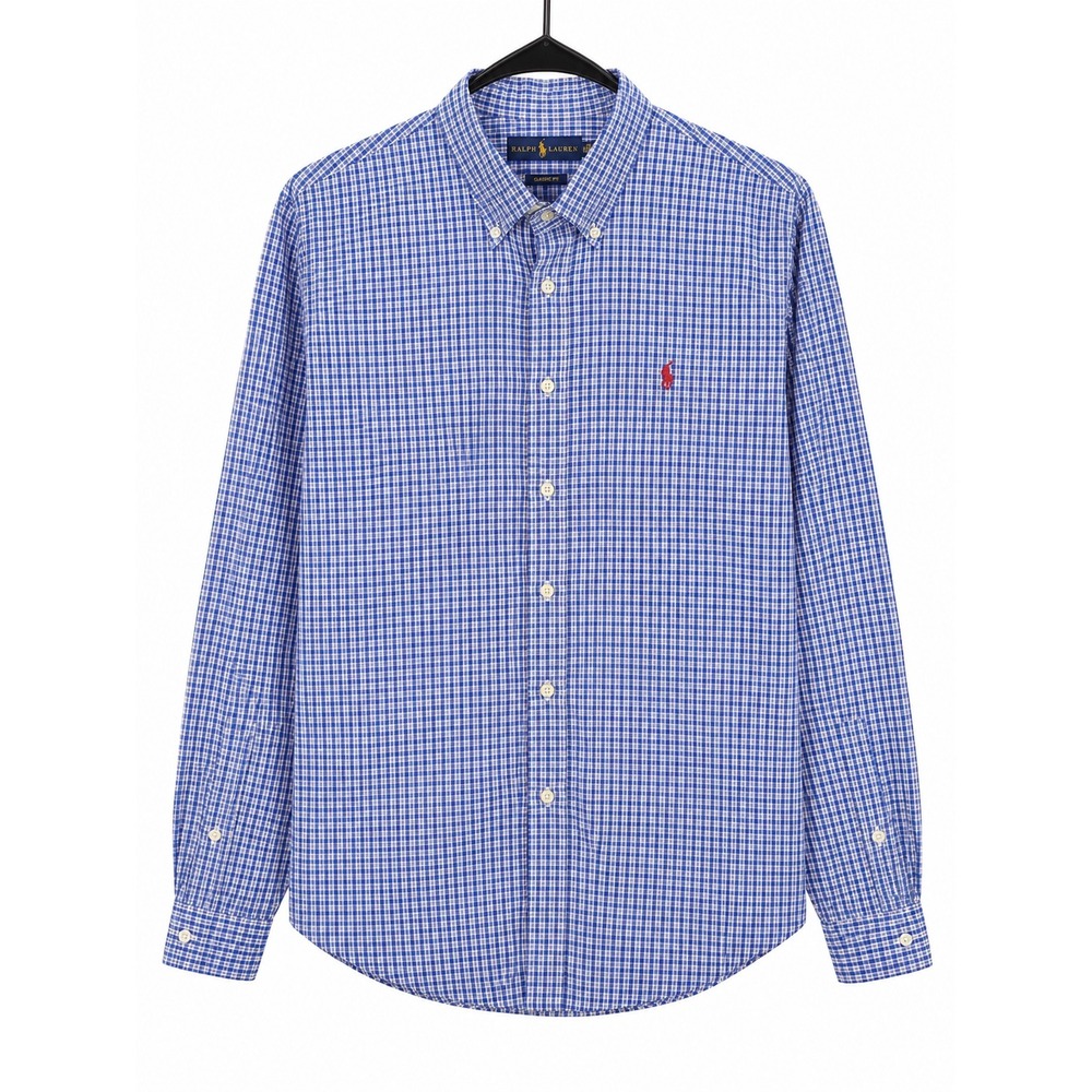 Polo Ralph Lauren Mens Classic Fit Blue Check Button Down Shirt Large Red Pony